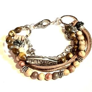Apostle Creations Multi-Strand Leather, Chain, Gems Bracelet